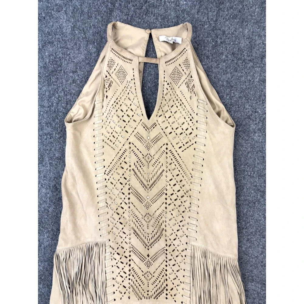 Parker Suede Fringe Dress XS Tan Laser Cut Western Boho Festival